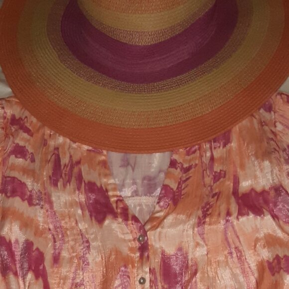 NWT Nicole Miller LS Soft Summer Blouse in Orange & Raspberry * Shimmer * L * - Picture 5 of 7